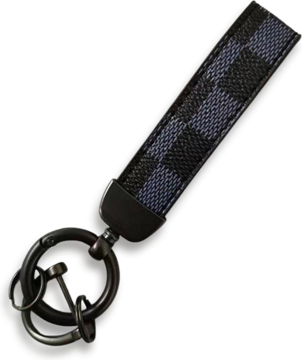 Luxe Sleutelhanger - Blauw Patroon met Antraciet Hanger - Dames & Heren Designer Sleutel Hanger - Keychain Mode Cadeau - Fashion Auto Accessoires