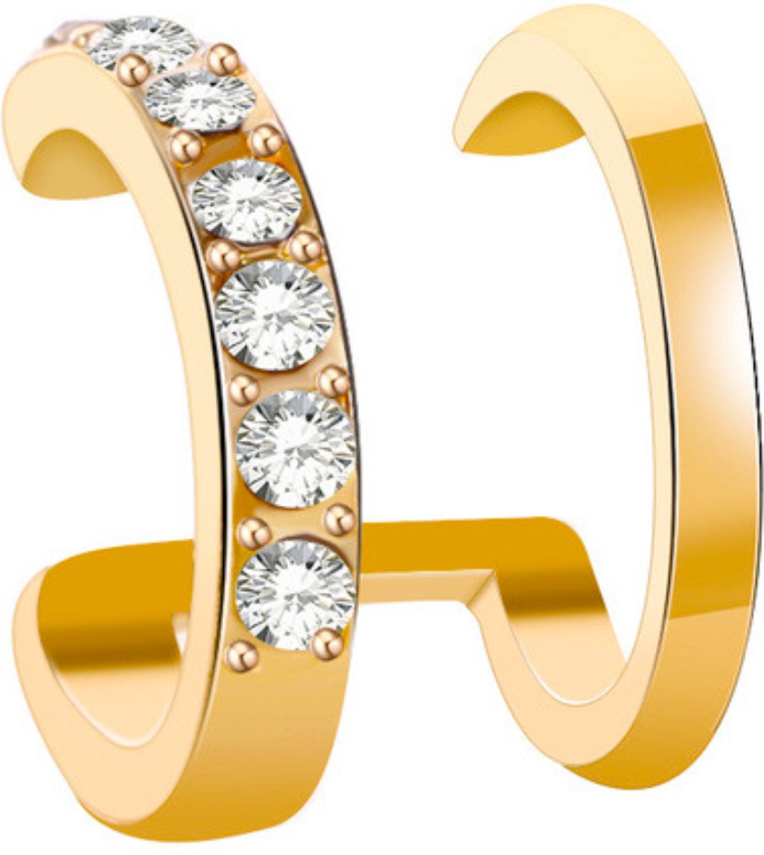Fake Helix Goud - Dubbel - Diamantjes - Nep Piercing - Klem Oorbellen Oorpiercing - Nep Helix - Ringetje Goud - Metaal