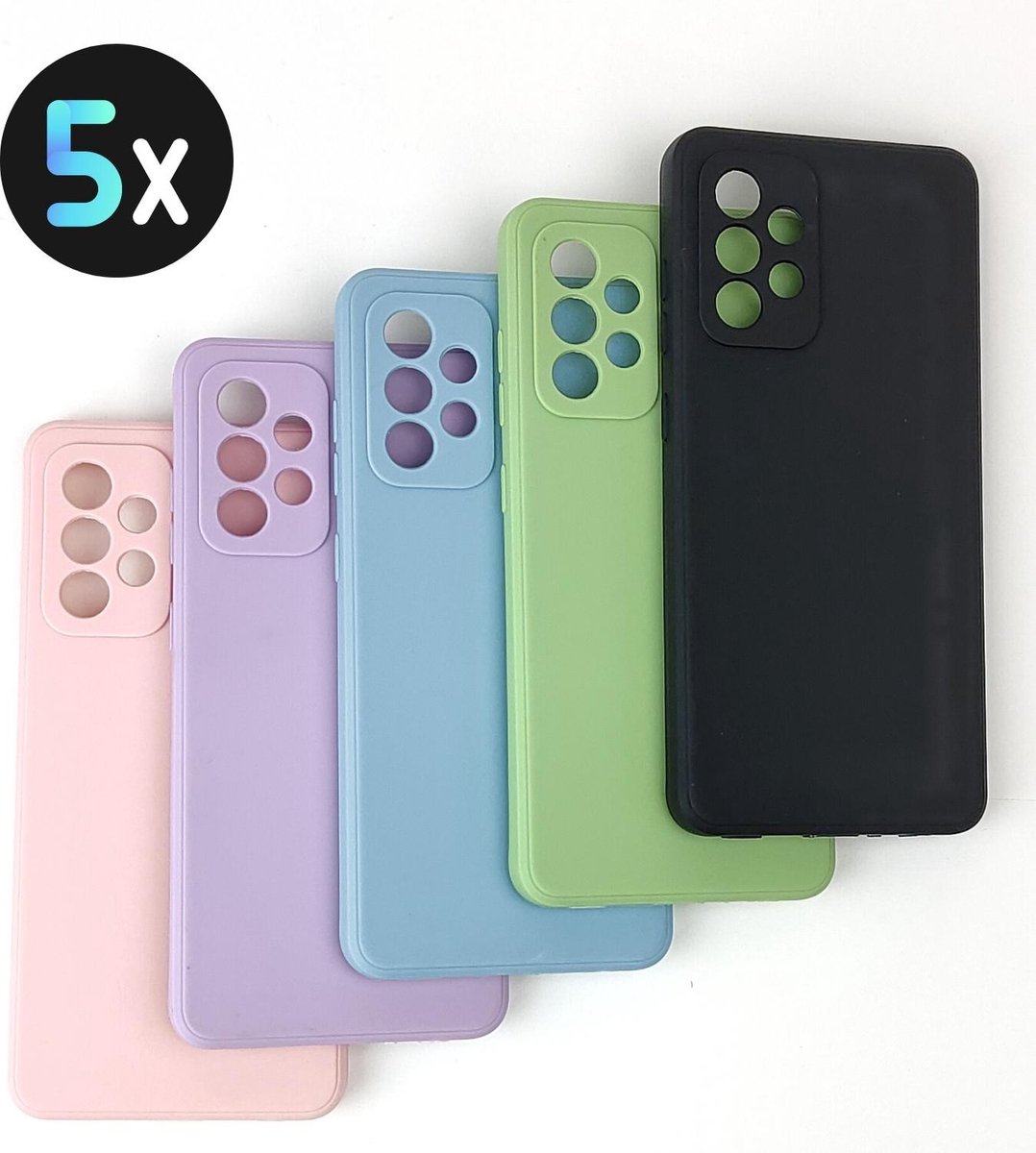 5 Pack - Hoesje Geschikt voor Samsung Galaxy A52 / A52S - 5x Siliconen Shock Proof Case - Stevige TPU Cover - Multipack met Groen, Zwart, Blauw, Roze en Paars