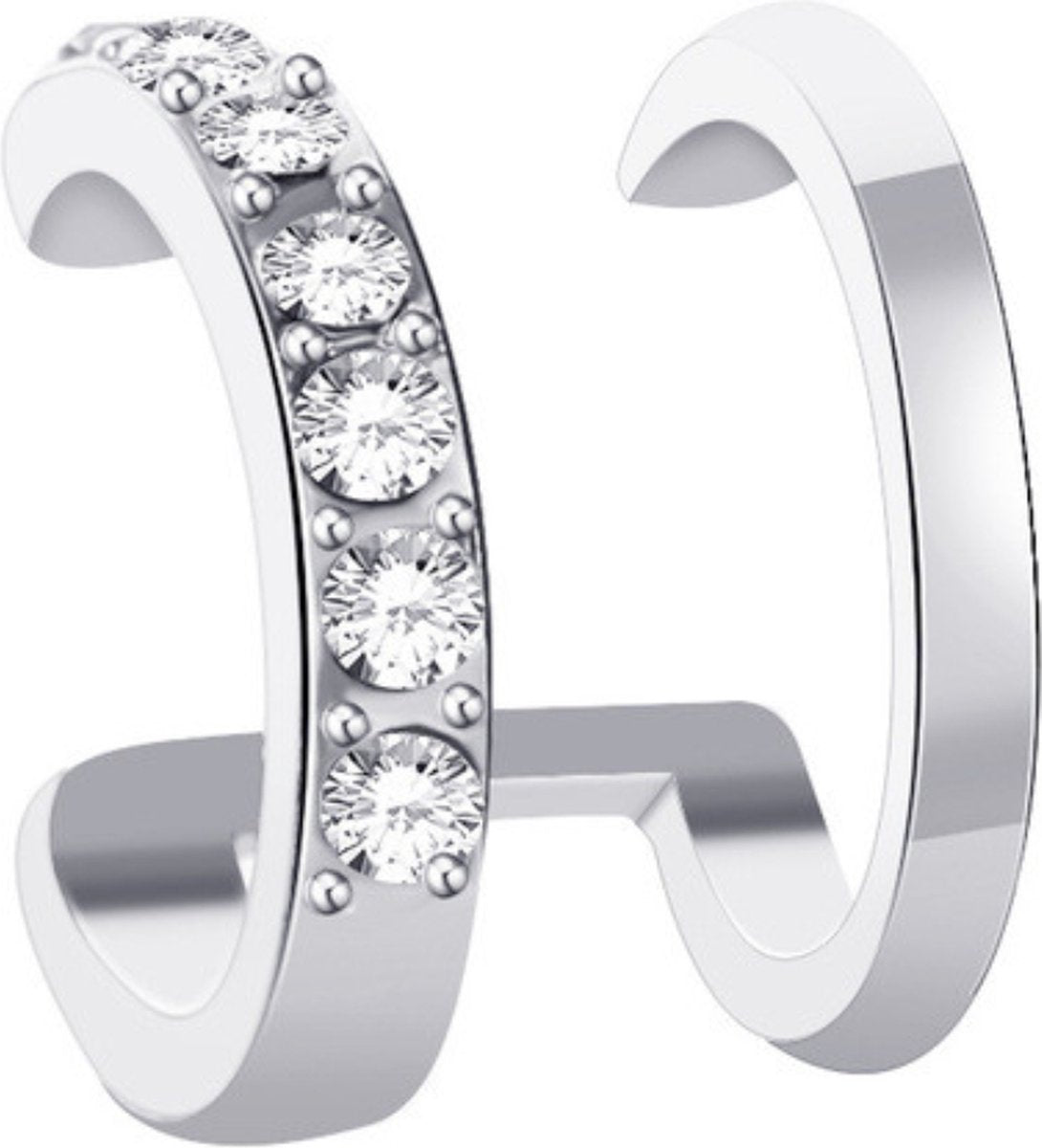 Fake Helix Zilver - Dubbel - Diamantjes - Nep Piercing - Klem Oorbel Oorpiercing - Nep Helix - Ringetje Zilver - Metaal