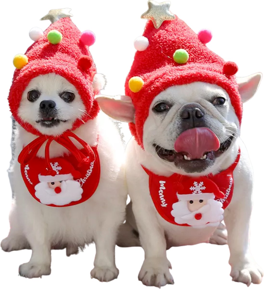 Kerstpakje Hond - Maat L - 2-Delig Hondenkostuum Rood - Met Muts en Slabbetje - Hondenpakje Kerst - Kerstpak voor Honden - Honden Verkleed Kostuums - Kerstkostuum - Hondenkleding