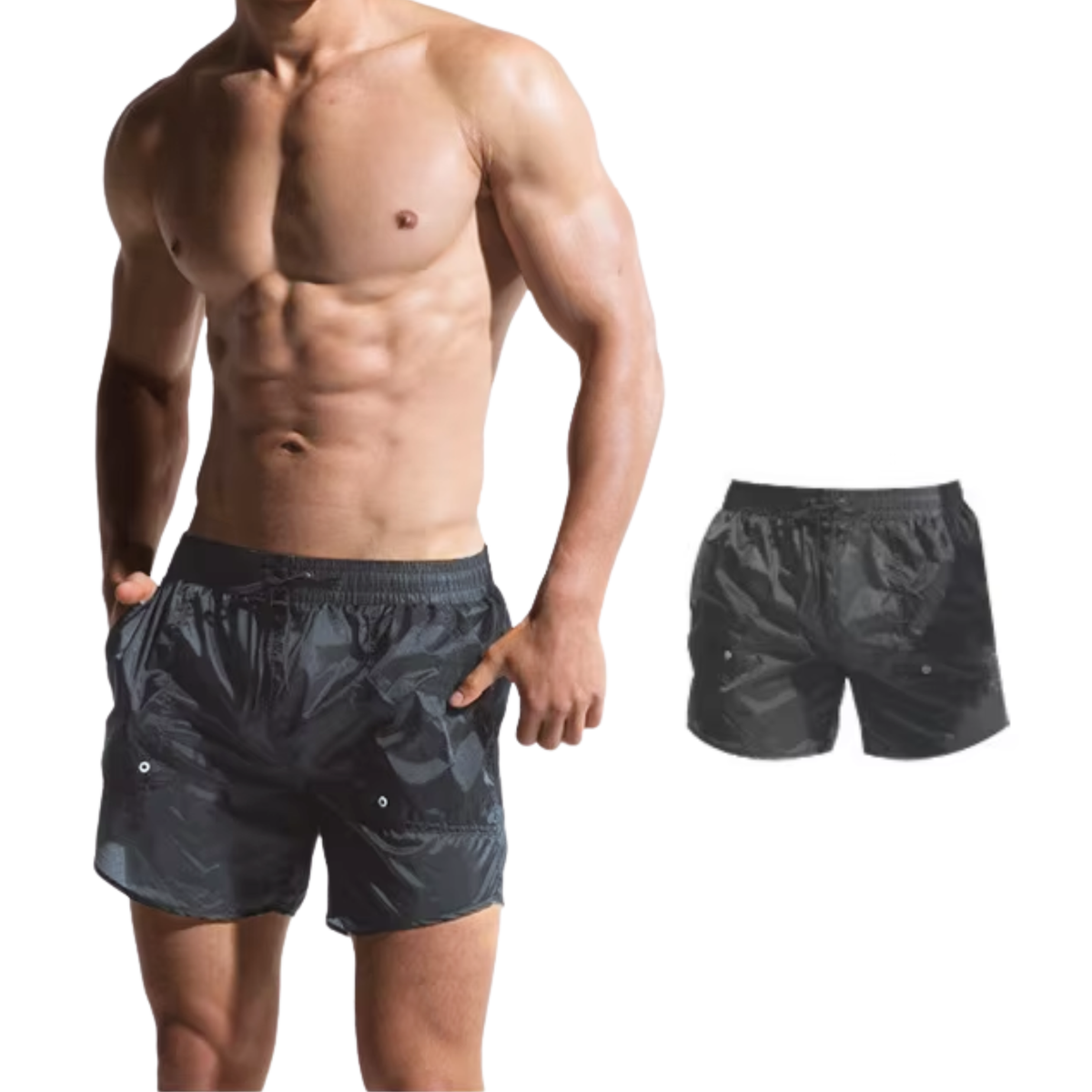 Heren Zwembroek Transparant Donkergrijs - Grijze Zwemshort - Antraciet - Zwem Boxershort - Sexy Transparant Design - Met Zakken & Voering Binnenbroekje - Mannen - Badkleding / Strandkleding / Zwemkleding - Maat XL