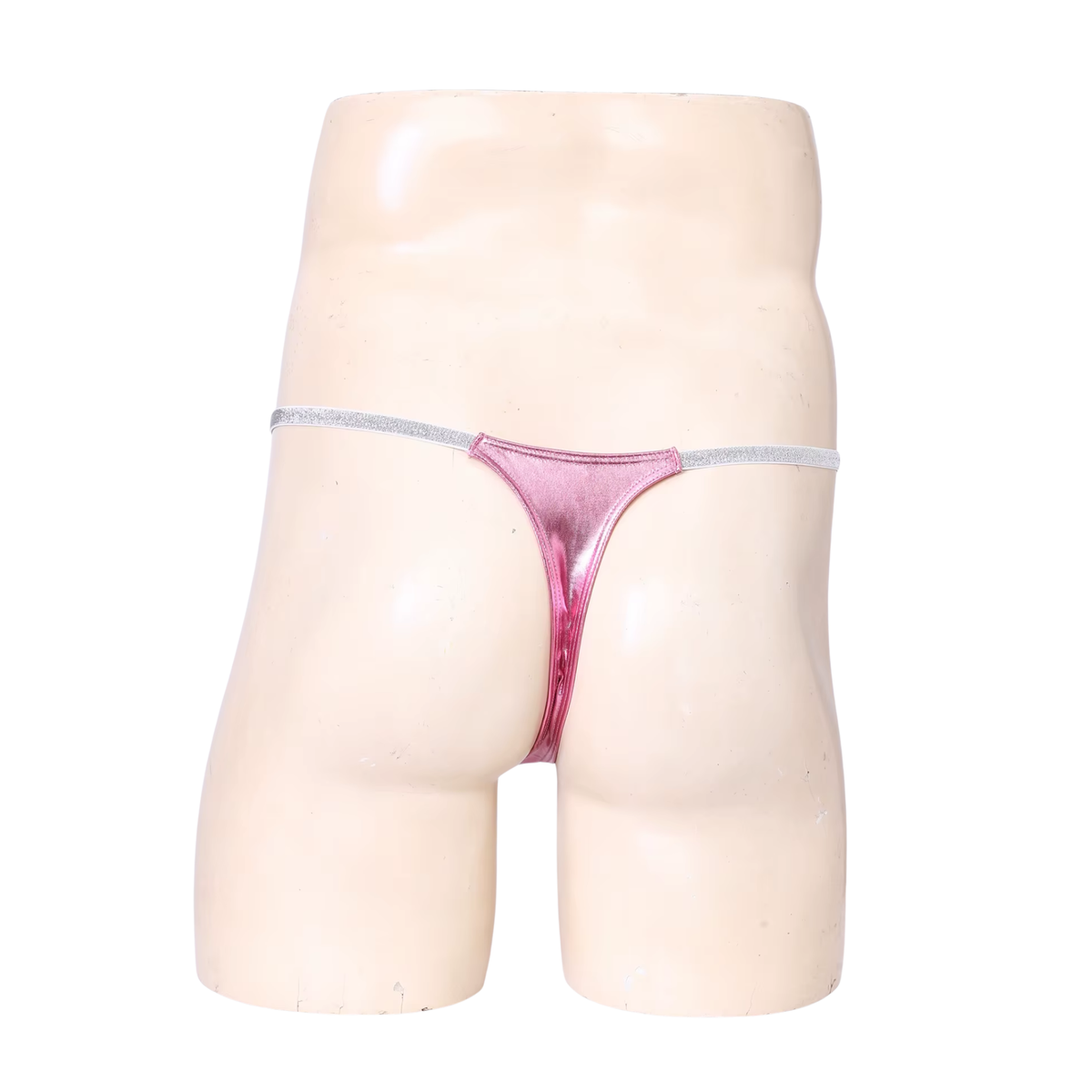 Heren Glanzende G-String – Lichtroze - Sexy Roze Pouch Ondergoed - Mini String - Smalle Zilveren Bandjes - Lage Taille & Hoge Elasticiteit – Ondergoed / Onderbroek / Slip - Mannen Lingerie - One Size