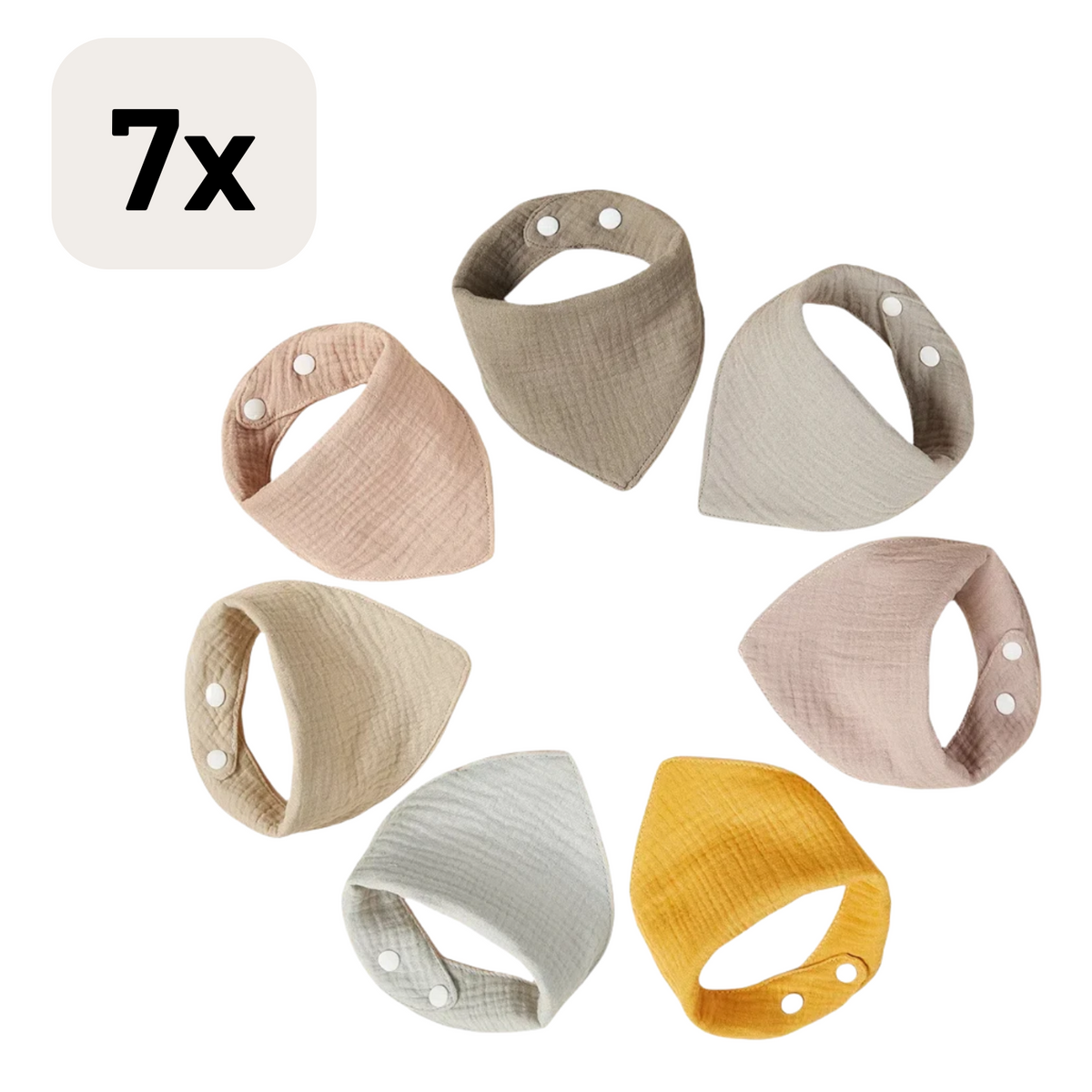 Set van 7 Schattige Bandana Slabbetjes – Zacht Katoen – Verstelbaar met Drukknopen – Unisex Baby Slabben voor Jongens & Meisjes – Neutrale Nude Kleuren
