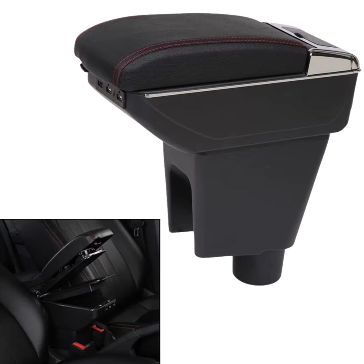 Multifunctionele Armsteun - Geschikt voor Chevrolet Spark 3 2010-2014 & Chevrolet Aveo T200 2010-2014 - 1 USBC & 2 USB Aansluitingen - Opbergvakken - Armleuning - Middenconsole - Bekerhouder