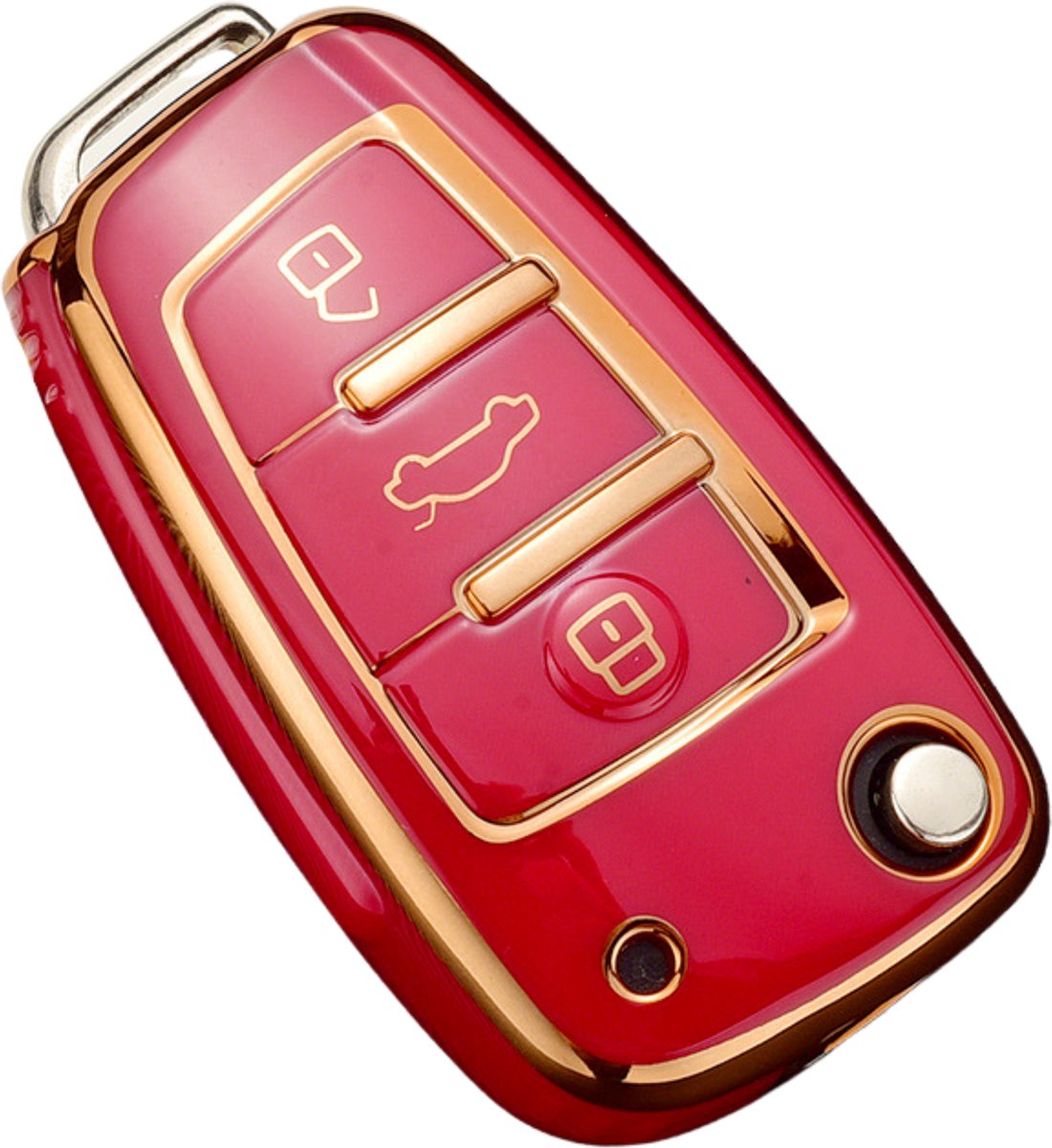 Zachte TPU Sleutelcover - Sleutelhoesje Geschikt voor Audi A1 / A3 / A5 / A6 / Q3 / Q5 / S3 / S5 / RS - Rood & Goud Metallic - Sleutel Hoesje Cover - Auto Accessoires