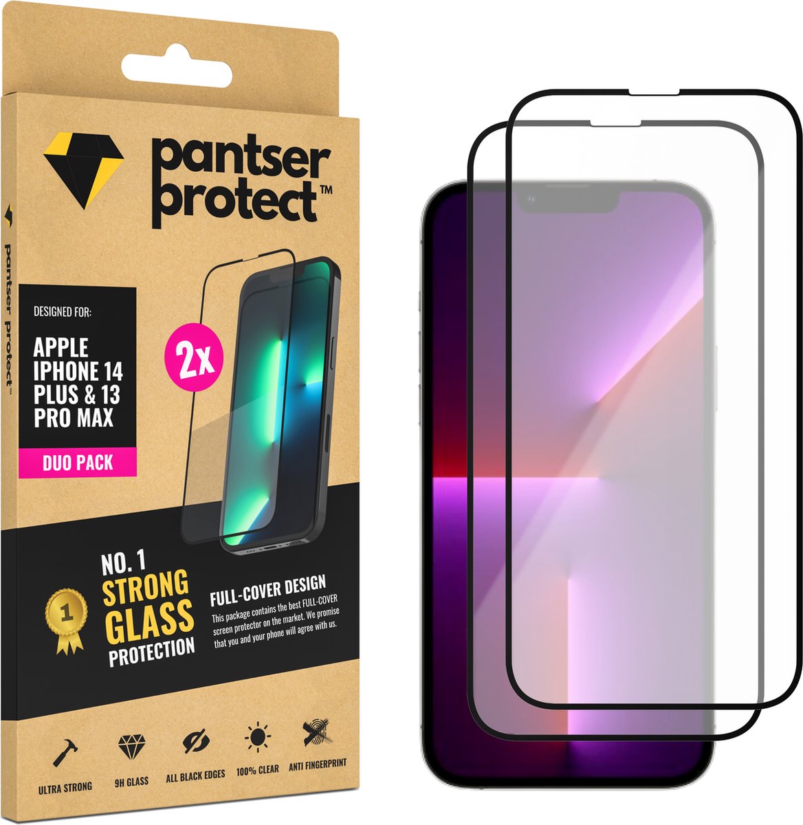 DUO-PACK - 2x Pantser Protect™ Glass Screenprotector Geschikt voor iPhone 13 Pro Max / iPhone 14 Plus - Case Friendly - Premium Pantserglas - Glazen Screen Protector
