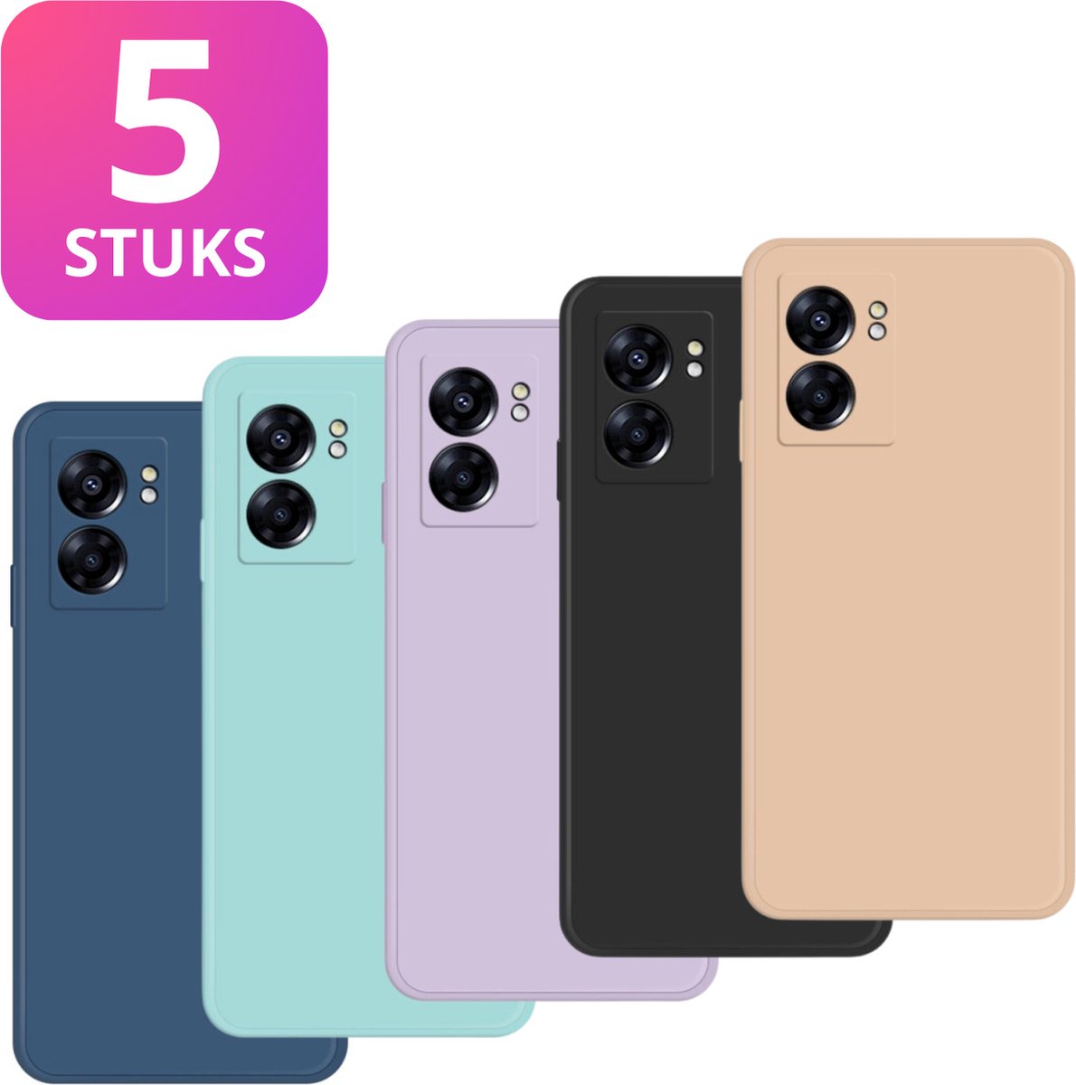 5 Pack - Hoesje Geschikt voor OPPO A57 / A57s - 5x Siliconen Shock Proof Case - Zwart + 4 Kleuren - Stevige TPU Cover - Multipack Gemixte Kleuren