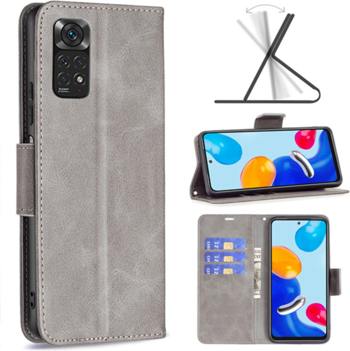 Hoesje Grijs - Geschikt voor Xiaomi Redmi Note 12 - Portemonnee Book Case - Boekje Met Kaarthouder / Pasjeshouder en Magneetsluiting - Booklet - Wallet Beschermhoes - Telefoonhoesje