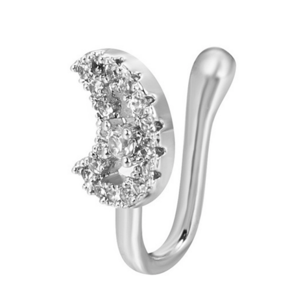 Fake Neuspiercing Zilver - Maan met Diamantjes - Nep Neuspiercing Sieraad - Neusring - Nep Piercing Neus Ringetje - Metaal