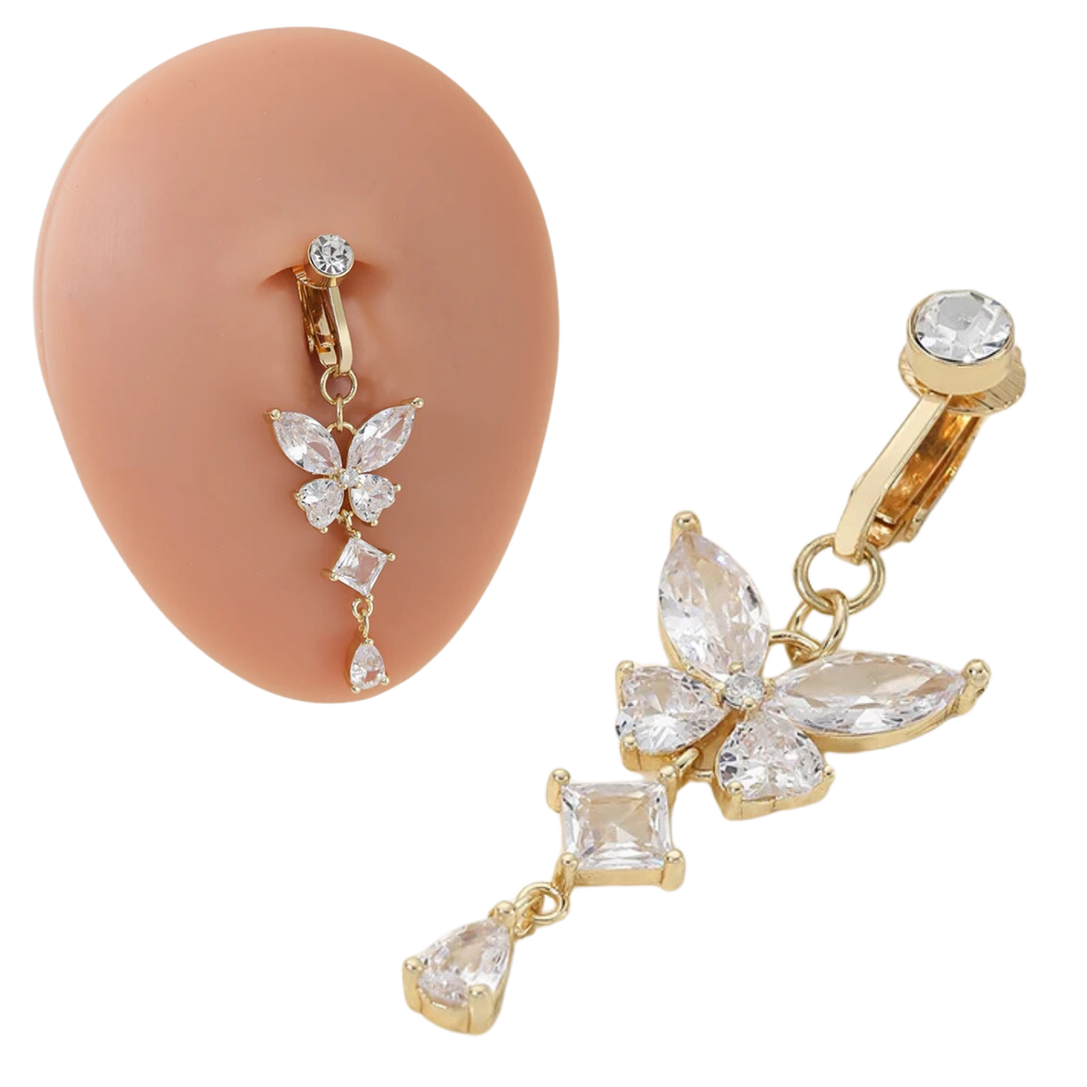 Fake Navelpiercing Goudkleurig Vlinder - Nep Navelpiercing Goud - Piercing Voor Navel zonder Gaatje - 40 mm