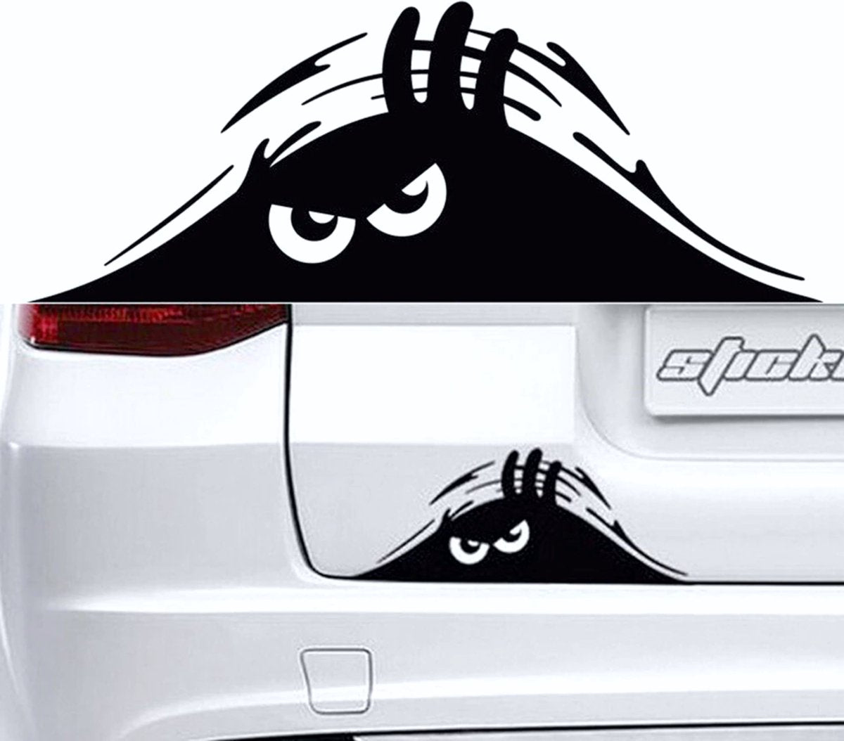Autosticker - Boos Poppetje Cartoon - Grappige Auto Sticker Zwart - Hoogwaardig Vinyl - Autostickers Wrap Folie - universeel/alle automerken