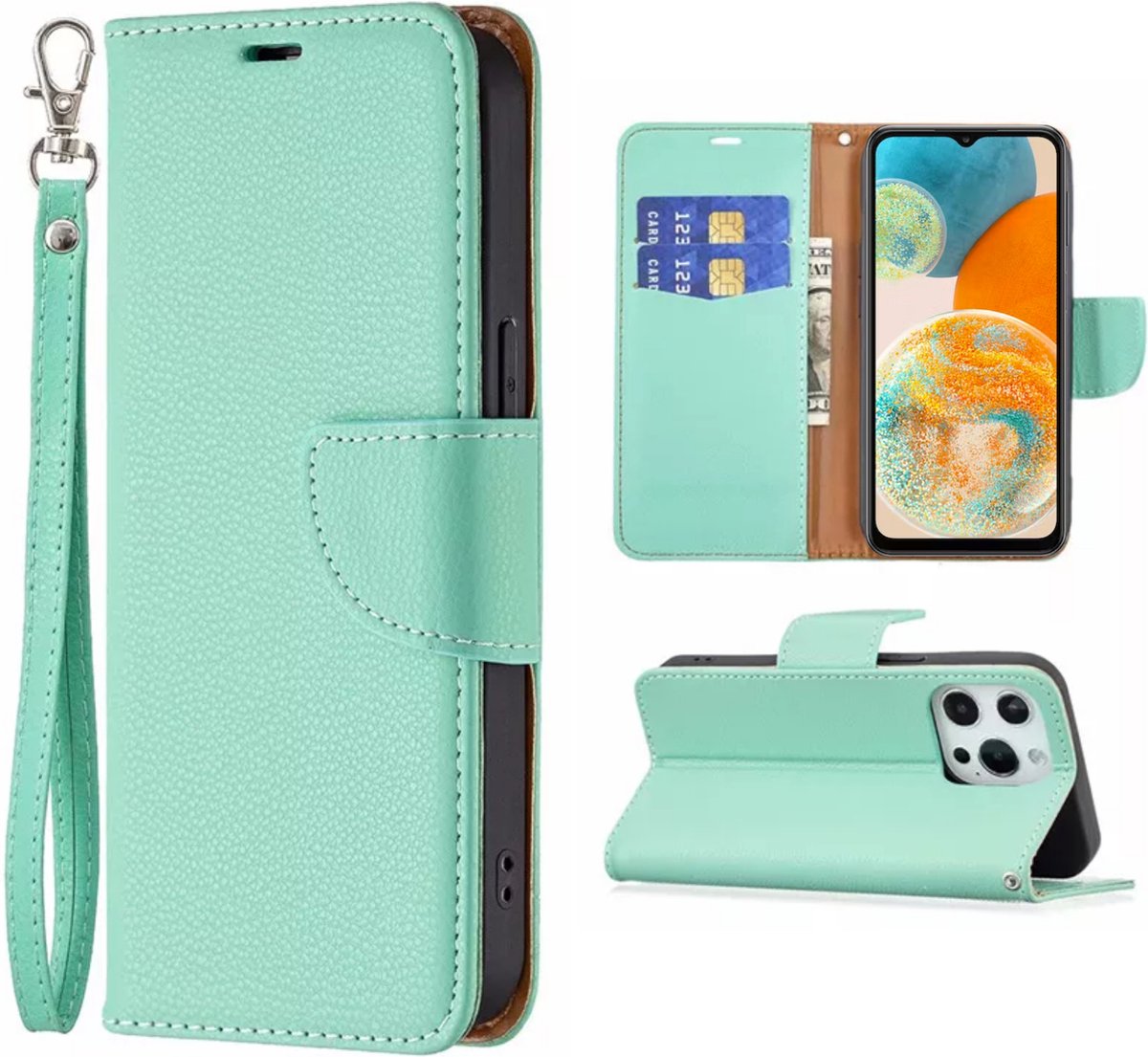Hoesje Mintgroen - Geschikt voor Samsung Galaxy A23 5G / 4G - Portemonnee Book Case - Boekje Met Kaarthouder / Pasjeshouder en Magneetsluiting - Booklet Beschermhoes