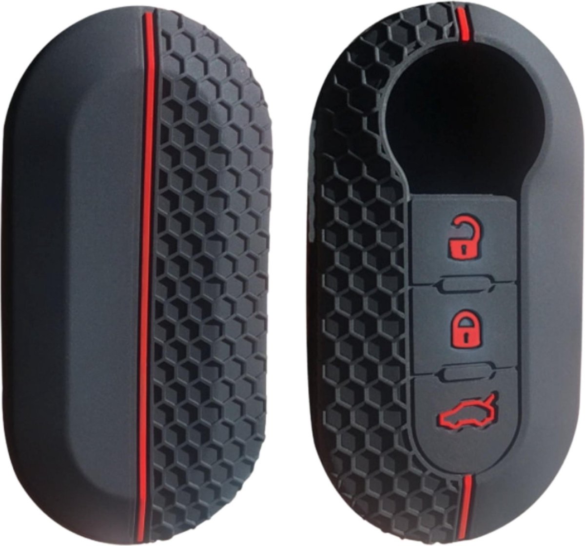 Siliconen Sleutelcover SPORT - Rode Details - Zwart Sleutelhoesje Geschikt voor Fiat 500 / 500L / 500X / 500C / Panda / Punto / Stilo - Sleutel Hoesje Keycover - Auto Accessoires