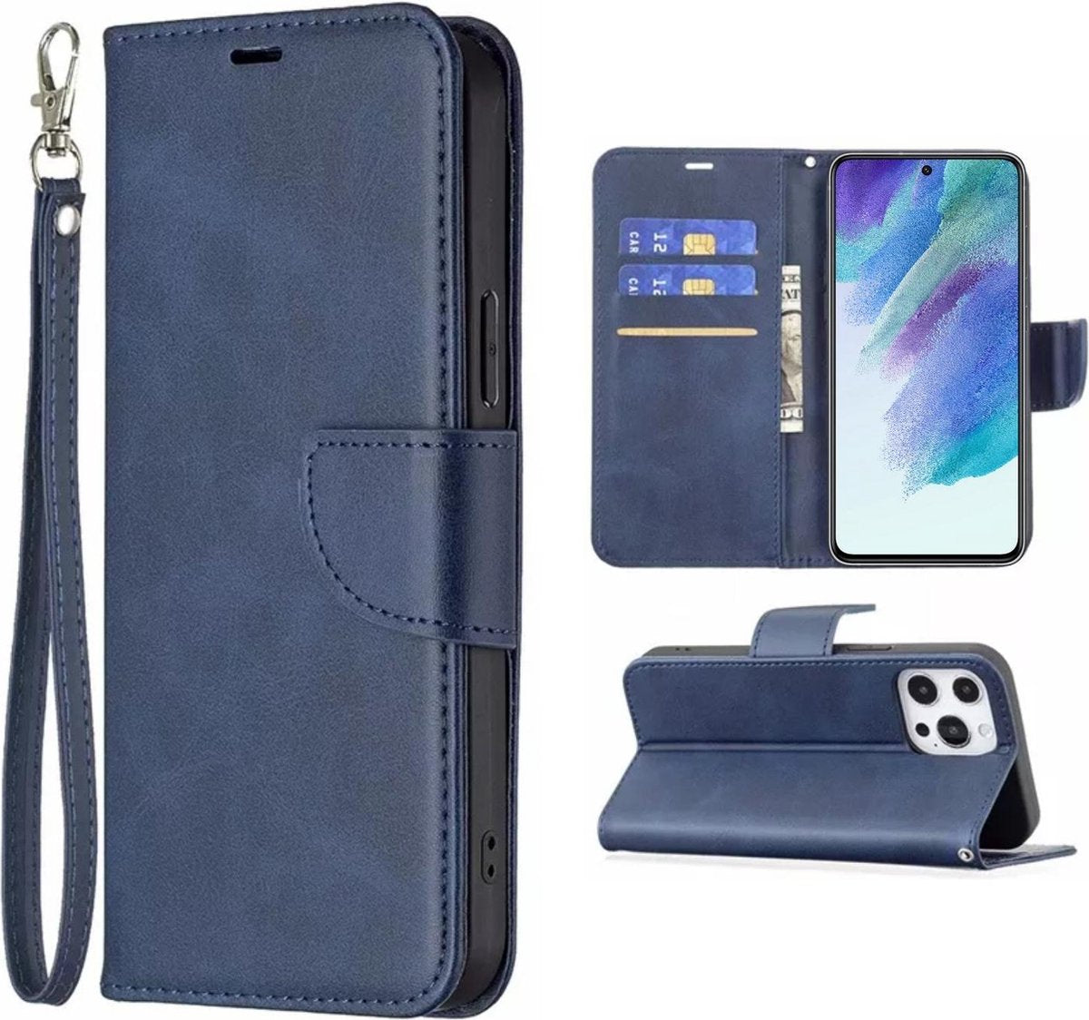 Hoesje Blauw - Geschikt voor Samsung Galaxy S21 FE - Portemonnee Book Case - Boekje Met Kaarthouder / Pasjeshouder en Magneetsluiting - Booklet - Wallet Beschermhoes Kunstleer - Voor S21FE