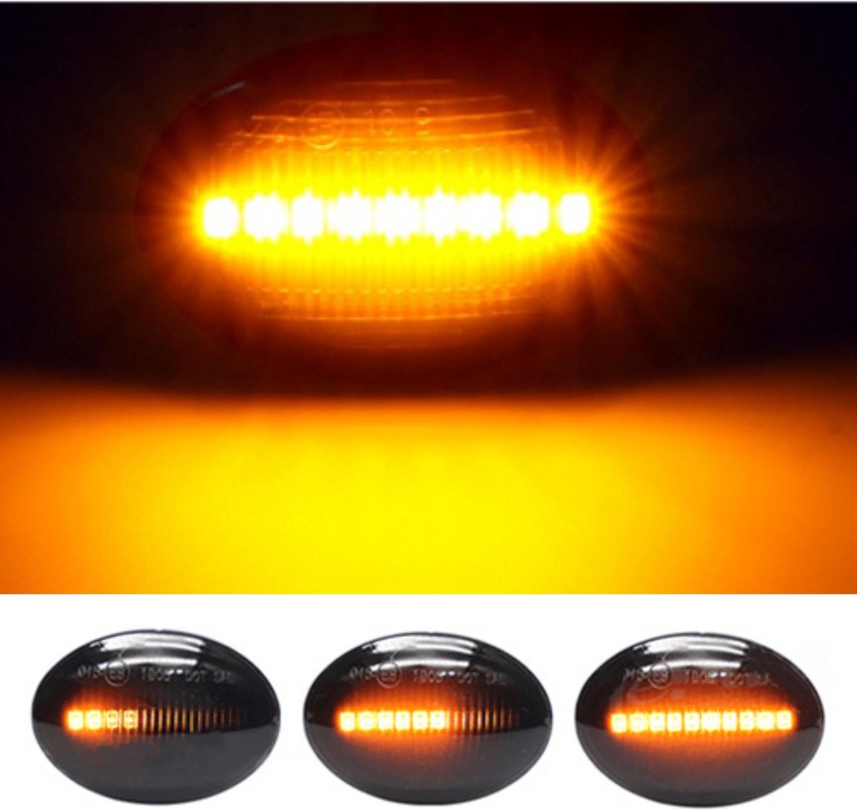 Dynamische LED Richtingaanwijzers (Smoked) - Geschikt voor Fiat 500 / Abarth 500 & 595 / Ford KA - Plug & Play Knipperlichten Zijkant - Set van 2 Knipperlichten met LED streep - Flowing Water Effect