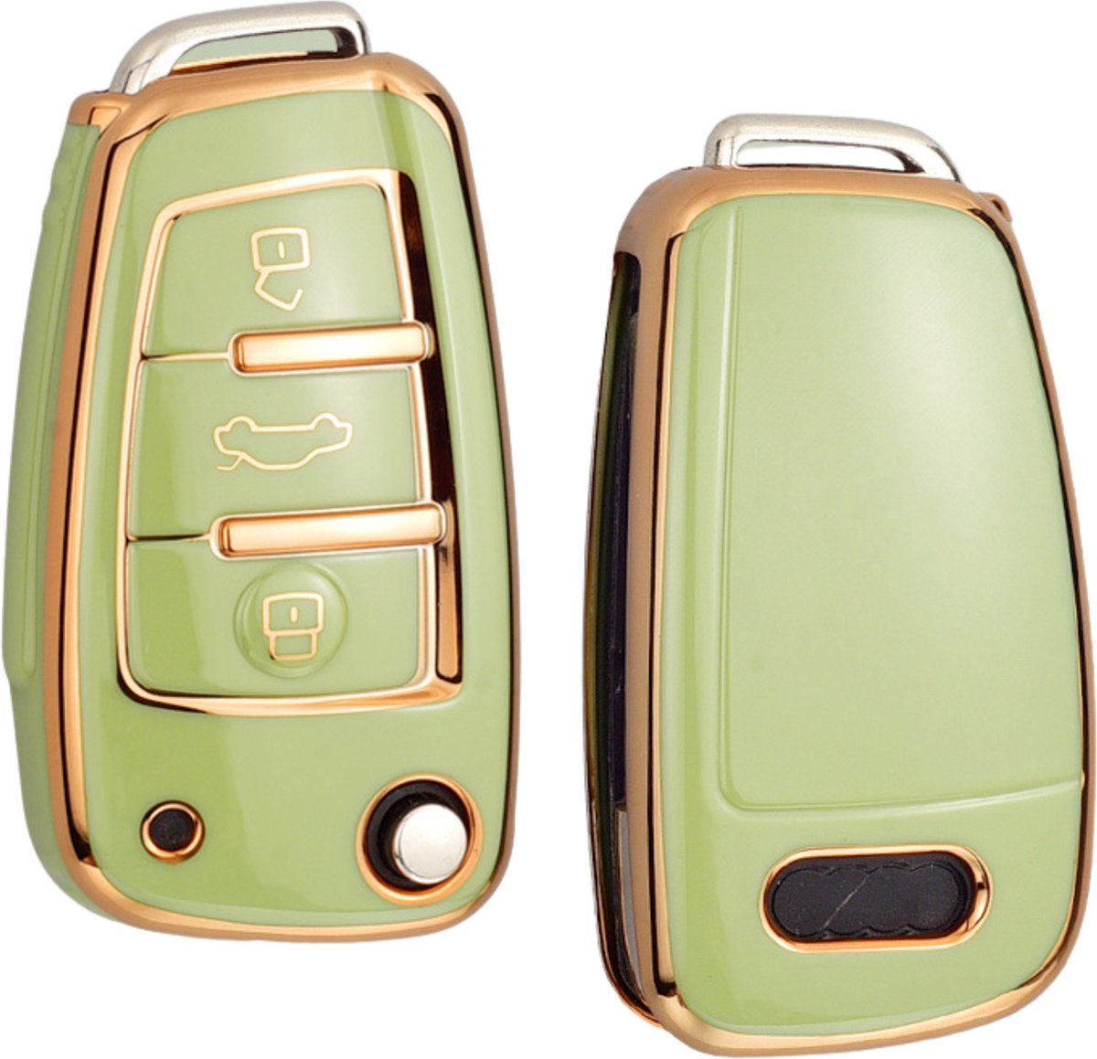 Zachte TPU Sleutelcover - Sleutelhoesje Geschikt voor Audi A1 / A3 / A5 / A6 / Q3 / Q5 / S3 / S5 / RS - Groen & Goud Metallic - Sleutel Hoesje Cover - Auto Accessoires