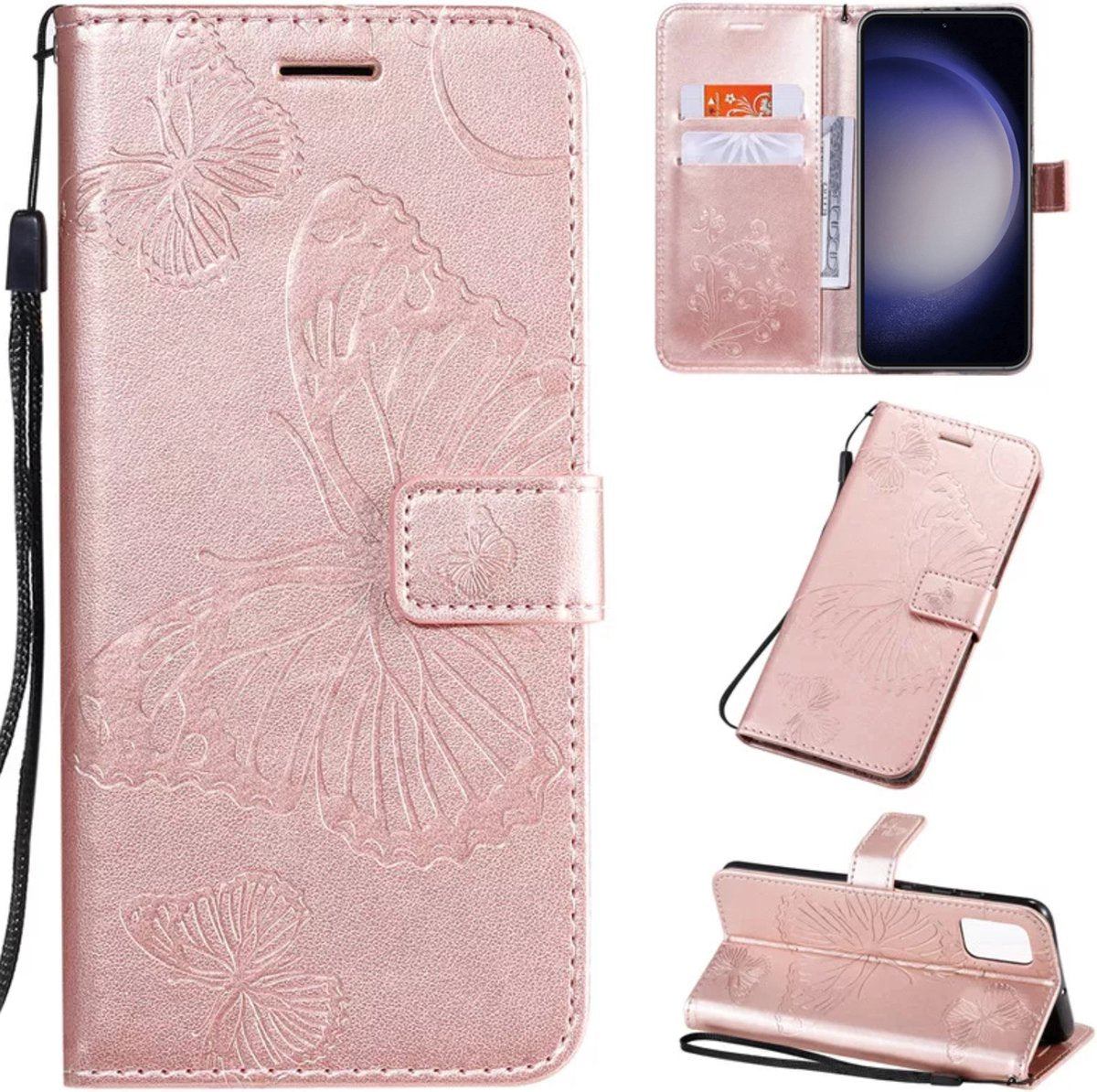Hoesje Vlinders Roze - Geschikt voor Samsung Galaxy S23+ / S23 Plus - Portemonnee Book Case - Boekje Met Kaarthouder / Pasjeshouder en Magneetsluiting - Booklet - Wallet Beschermhoes - Telefoonhoesje
