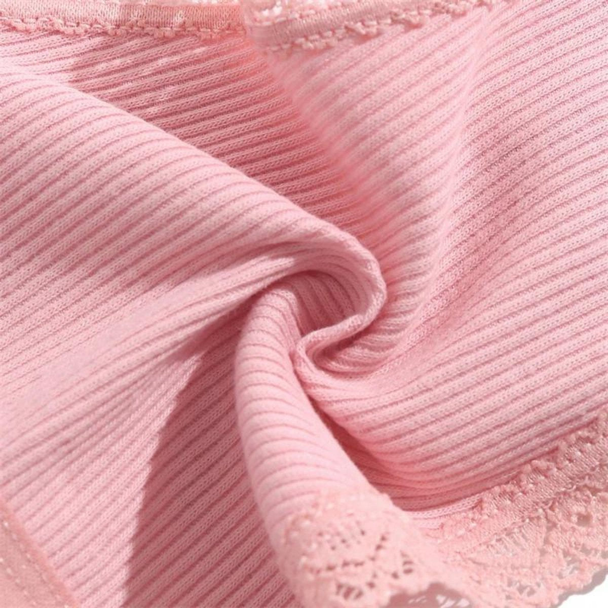 Sexy Dames String - Roze Ribstof - Dames Lingerie / Ondergoed - Kant - 95% Katoen - Maat M
