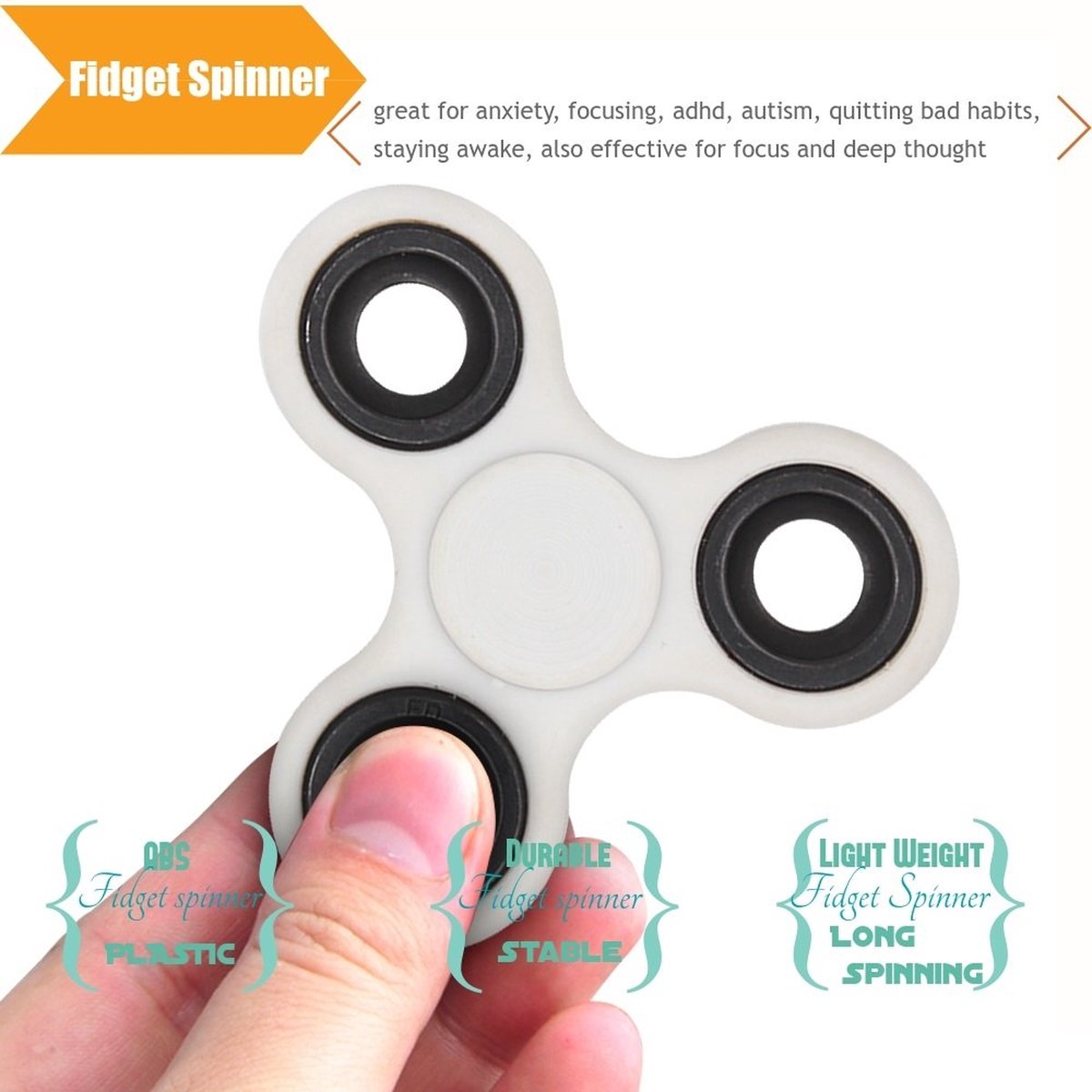 Fidget Spinner Wit - Langdurige spin - Stressverlichter voor Kinderen & Volwassenen - Anti Stress Speelgoed - Hand Spinner - Concentratie Speelgoed - Compact Formaat - Kunststof