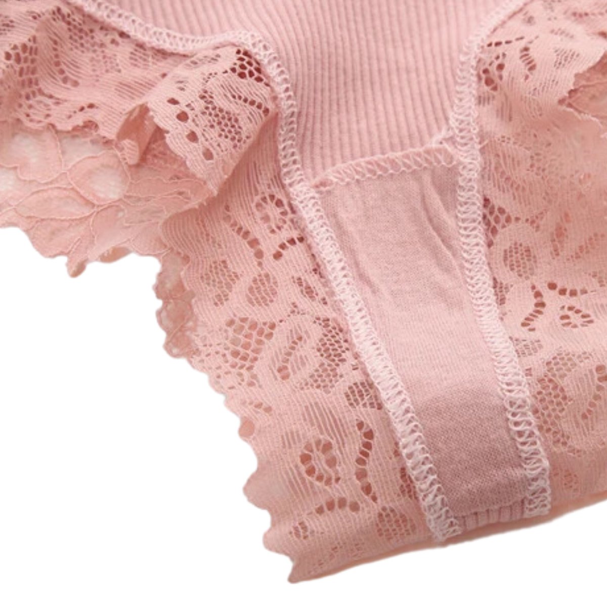 Sexy Dames Slip met Kant - Roze - Onderbroek 95% Katoen - Dames Lingerie / Ondergoed - Brazilian String - Maat L