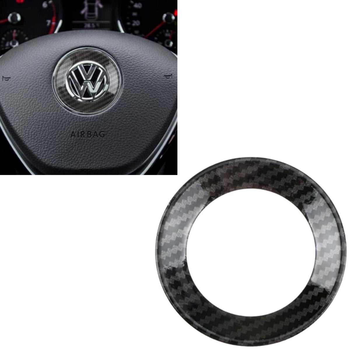 Stuurwiel Ring Zelfklevend - Carbon Look - Geschikt Voor oa. Volkswagen Golf 4 / Golf 5 / Polo / Tiguan / Passat / GTI - Volkswagen Auto Accessoires
