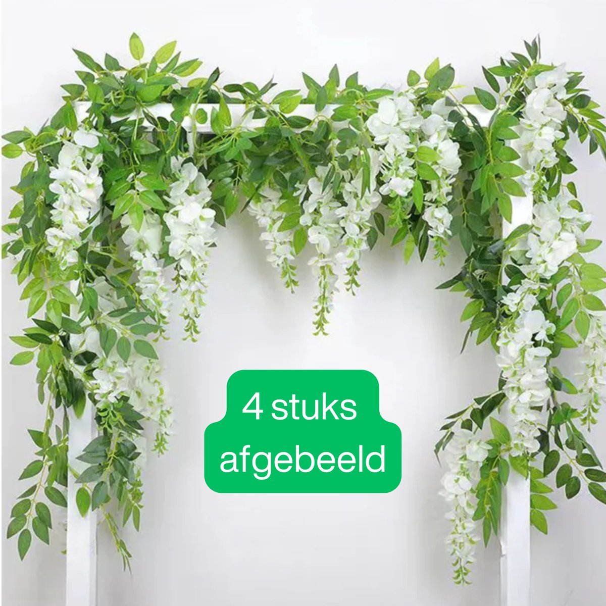 Bloemenslinger Wisteria Wit - Bloemenstreng 1,8 Meter Blauwe Regen - Fietsmand of Stuur - 180 CM Bloemen Blauweregen - Plastic Kunstbloemen Fiets Slinger