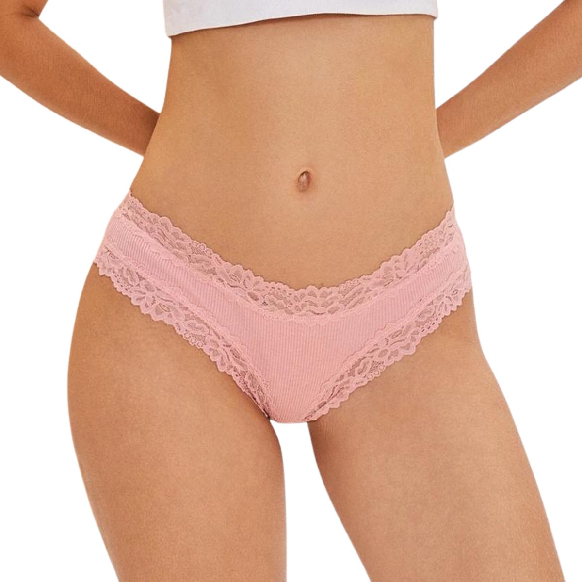 Sexy Dames Slip met Kant - Roze - Onderbroek 95% Katoen - Dames Lingerie / Ondergoed - Brazilian String - Maat XL