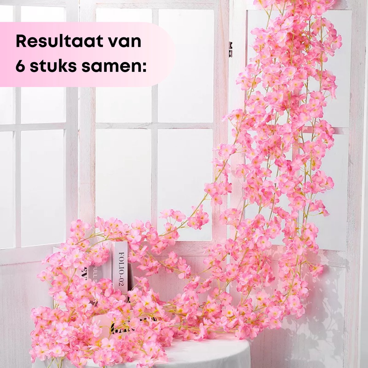 Bloemenslinger Bloesem - Licht & Donkerroze - Kunstbloemen Slinger voor Decoratie - Bloemenslinger Fietsmand of Stuur - 180 CM - Kunst Kamer of Fiets Decoratie