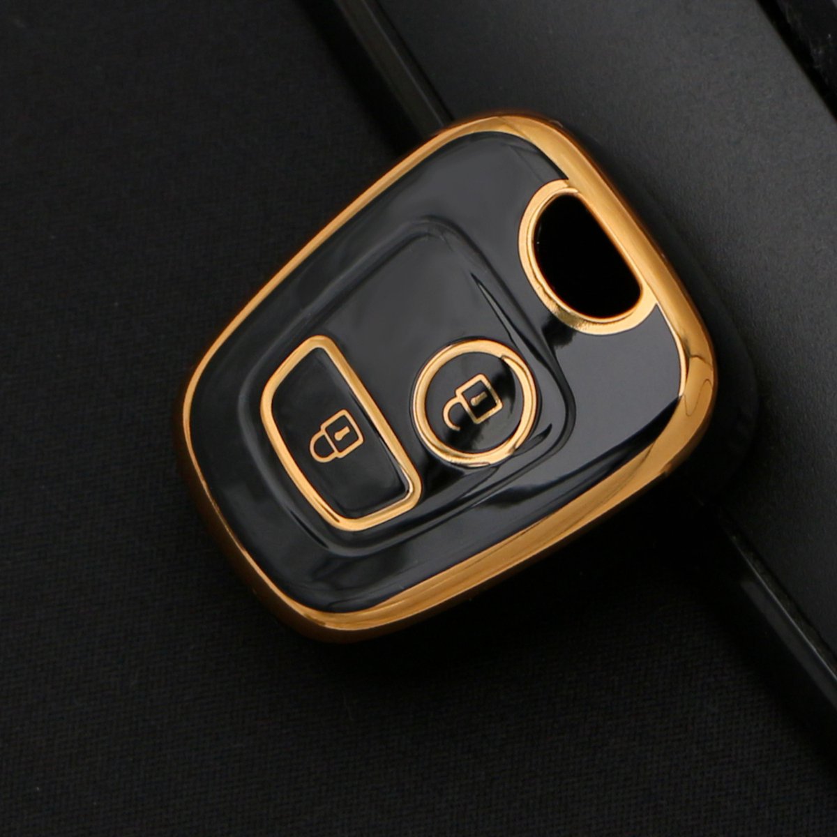 Zachte TPU Sleutelcover - Geschikt voor Toyota Aygo / Citroën C1 / Peugeot 107 - Zwart Goud Metallic - Sleutel Hoesje Cover Geschikt voor Peugeot 107 / 107 / 206 / 207 / 306 / 307 / 406 / 407 - Randen Goud - Auto Accessoires