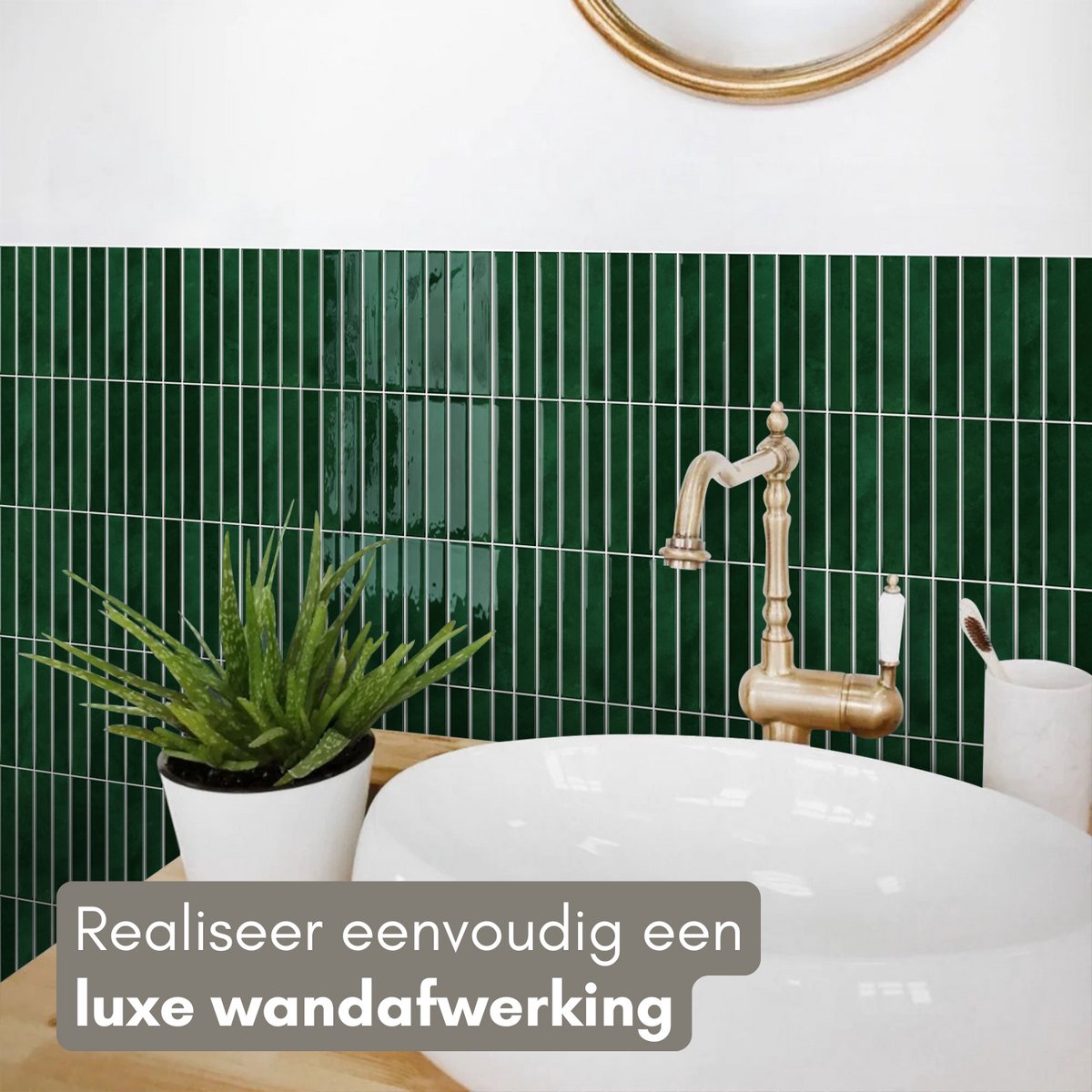 Solusia Zelfklevende Plaktegels - Groen – 10 Hoogwaardige Plaktegels voor Wand – Waterdichte Wandpanelen voor Keuken, Badkamer en Toilet – 30 x 30 cm – Makkelijk aan te brengen - Tegeltjes Tegelstickers - Smal Patroon