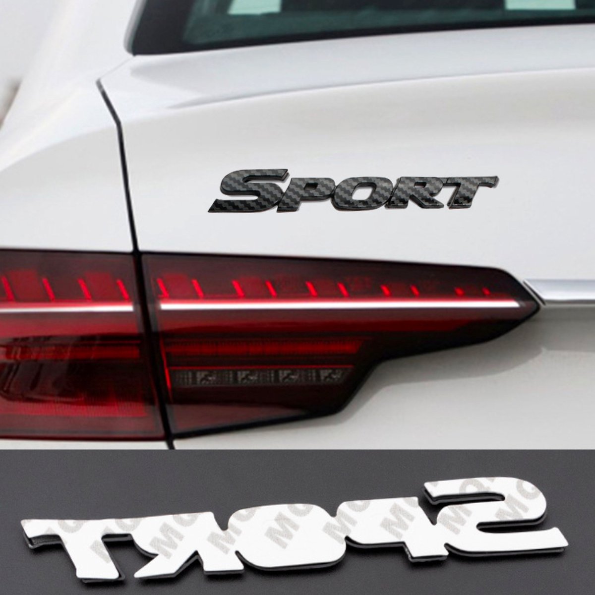 Auto Embleem Sport - Carbon Look Zwart - Zelfklevende Badge - Sport Logo - voor Achterklep - Auto Accessoires