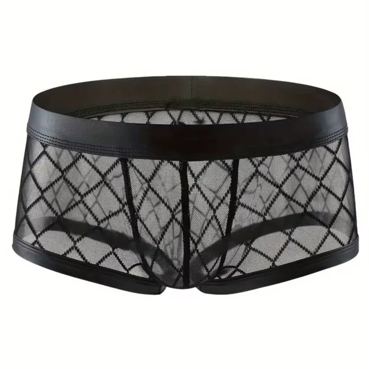 Heren Boxershort Transparant - Boxer Doorzichtig Zwart met Witte Band - Sexy Transparant Design met Ruitmotief - Mannen Onderbroek - Lingerie Voor Mannen - Ondergoed Maat L