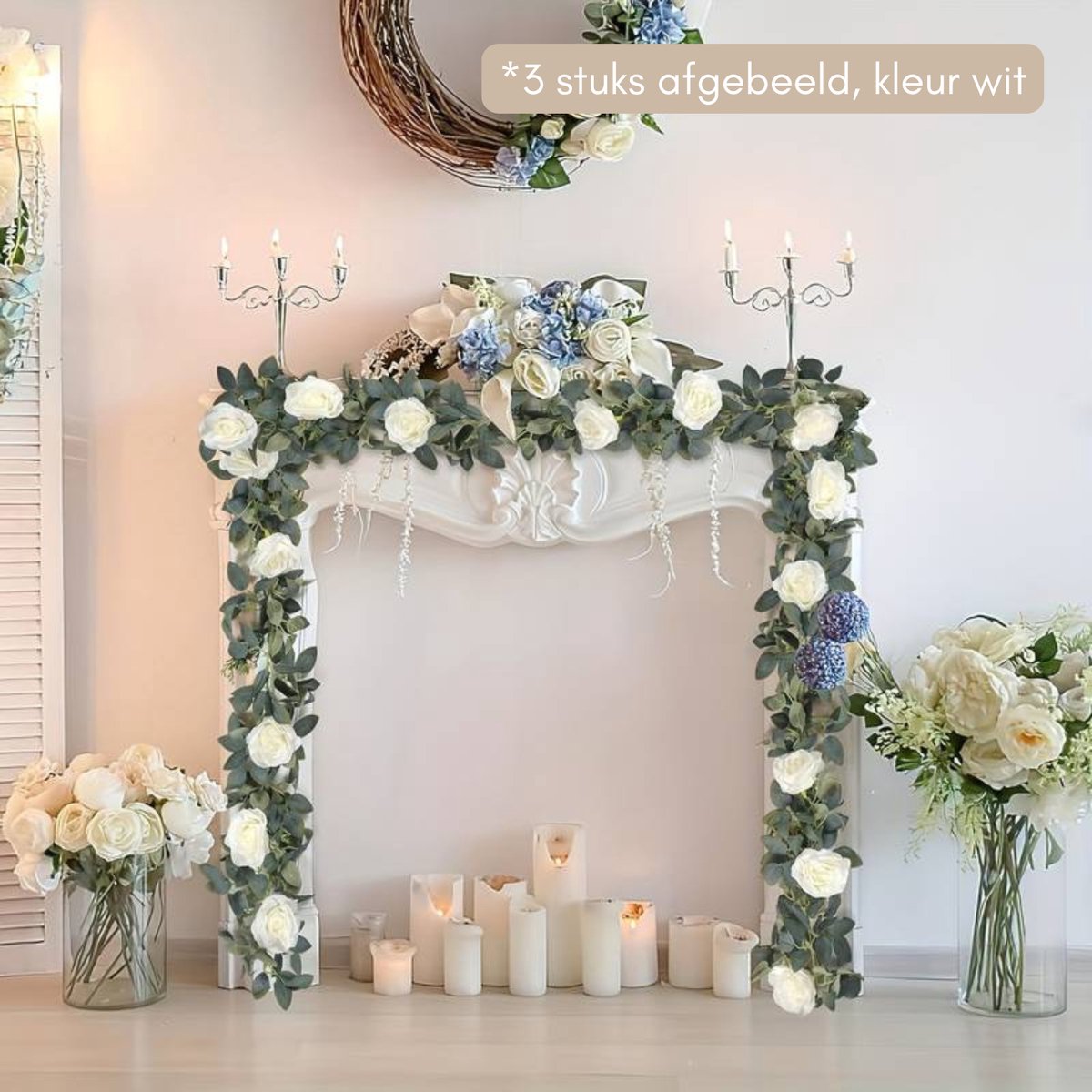 Luxe Bloemenslinger Rozen - Fiets en Interieur - Rozen Lichtroze - Stijlvolle Bloemenstreng voor Fietsmand of Stuur - 175 CM Bloemen - Plastic Kunstbloemen Fiets Slinger
