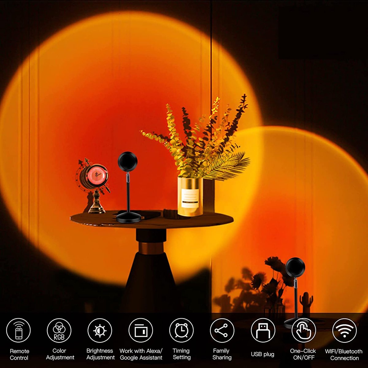 Sunset lamp - 16 kleuren - Projector lamp - Afstandsbediening - remote control - Zonsopgang - zonsondergang - Led Lamp - Sfeer verlichting - Zacht licht - summervibes