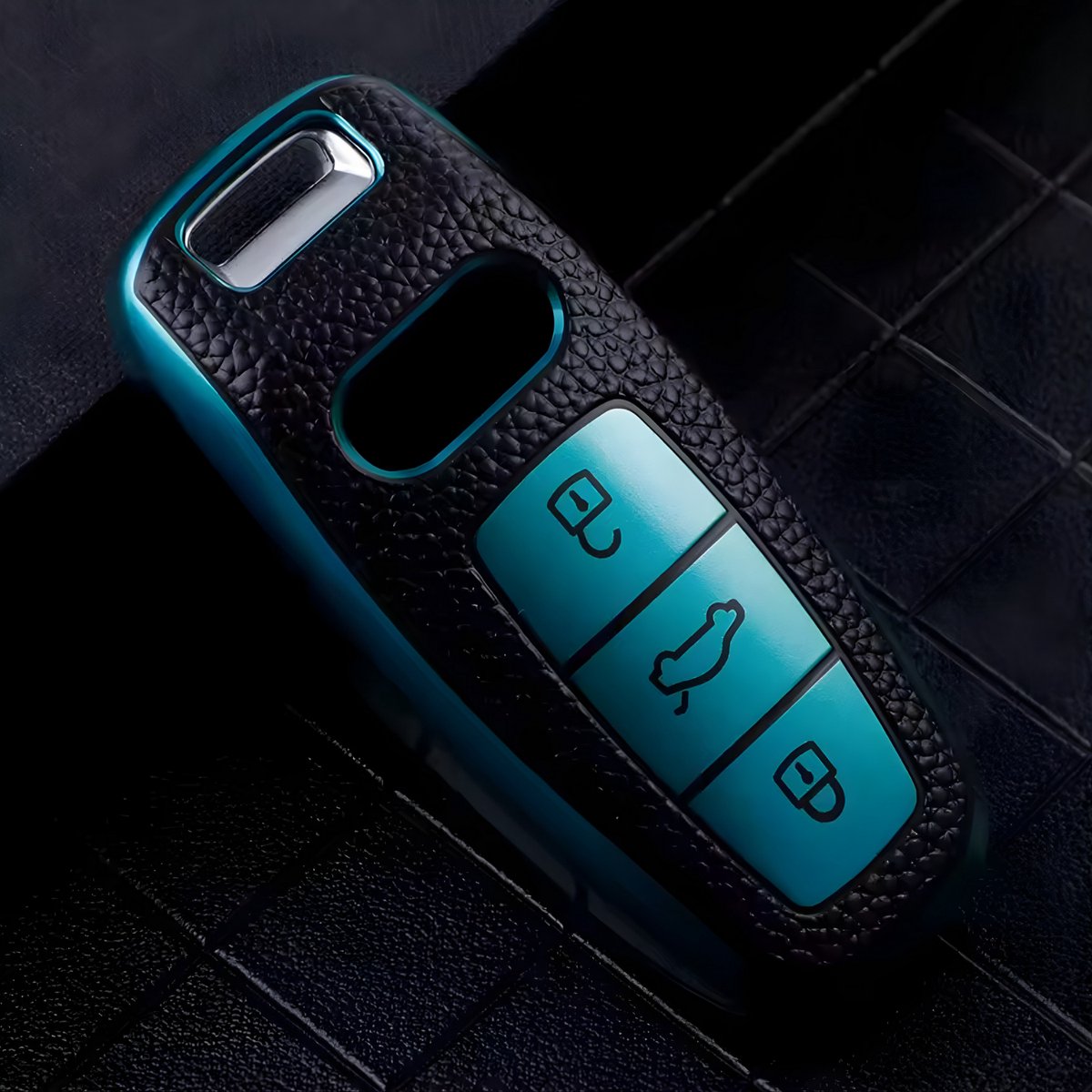 Kunst Leren Sleutelcover - Sleutelhoesje Geschikt voor Audi A3 / A4 / B9 / A6 / C8 / A7 / S7 / 4K / A8 / D5 / S8 / Q7 / Q8 / SQ8 / E-tron / 2018 / 2019 / 2020 / 2021 / 2022 - Zwart met Groen - Key Cover - Auto Accessoires