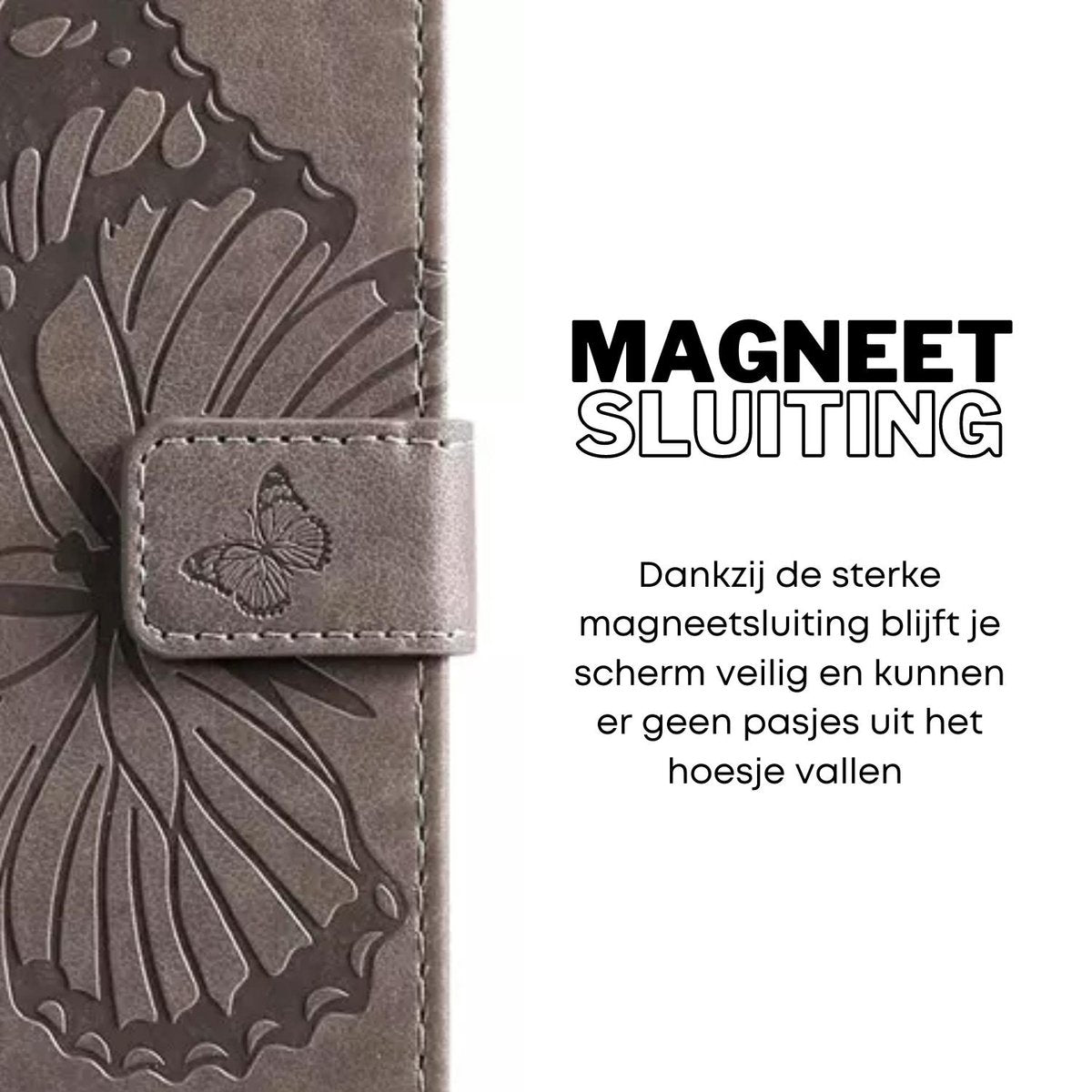 Hoesje Vlinders Grijs - Geschikt voor Samsung Galaxy A53 5G - Portemonnee Book Case - Boekje Met Kaarthouder / Pasjeshouder en Magneetsluiting - Booklet Beschermhoes voor Pasjes