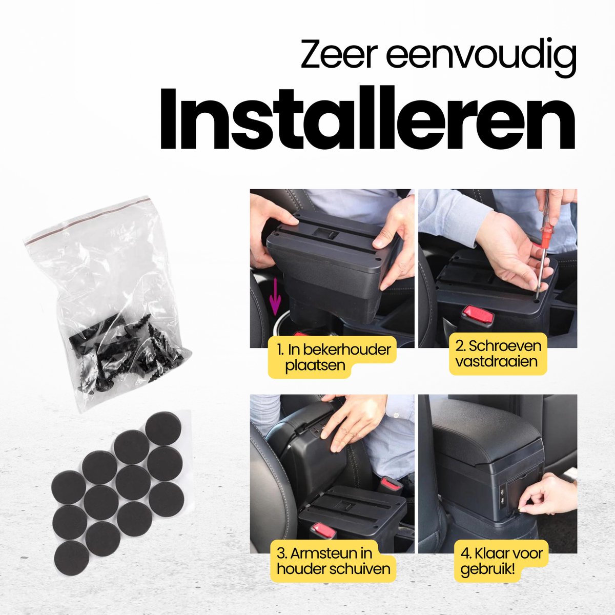 Multifunctionele Armsteun - Geschikt voor Toyota Aygo, Peugeot 107 en Citroen C1 (2005-2014) - 3 USB Aansluitingen - Opbergvakken - Past in Bekerhouder