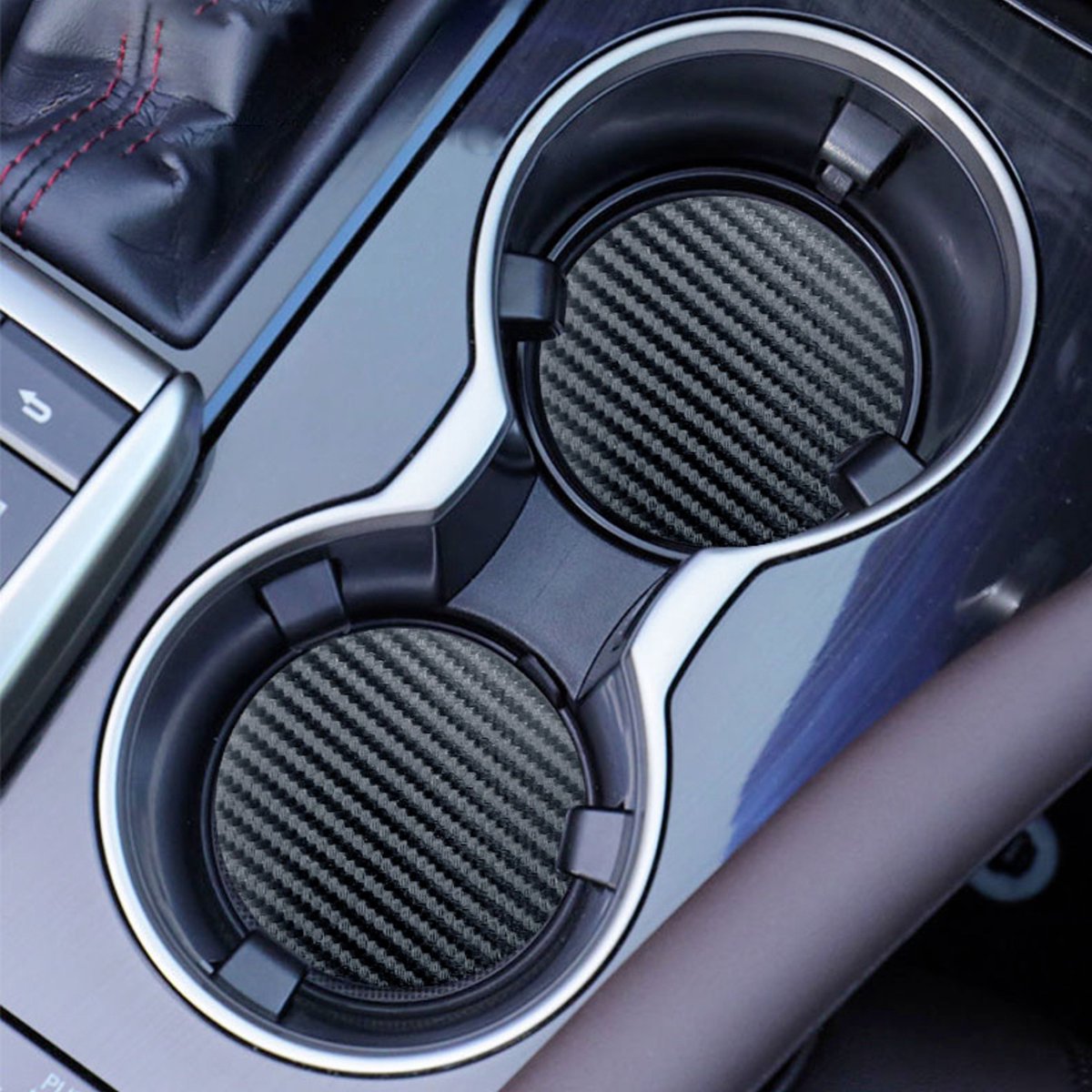 Set van 2 Bekerhouder Inleggers - Carbon Look - Geschikt voor alle automerken/ universeel - Carbon Bekerhouders Onderzetters - Auto Accessoires