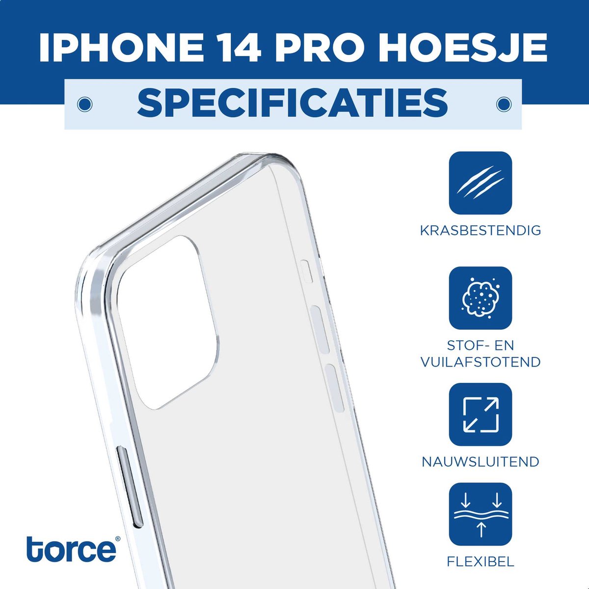 TORCE iPhone 14 Pro Hoesje Met Screenprotector - Transparant - TPU