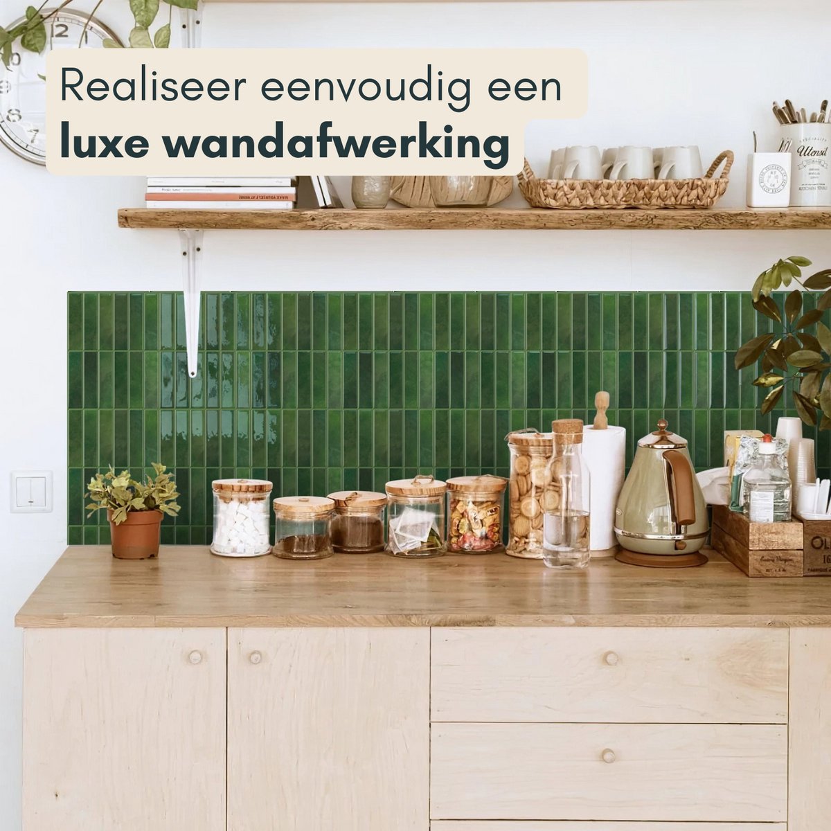 Solusia Zelfklevende Plaktegels - Groen – 10 Luxe Plaktegels voor Wand – Waterdichte Wandpanelen voor Keuken, Badkamer en Toilet – 25,4 x 20 cm – Makkelijk aan te brengen - Tegeltjes Tegelstickers