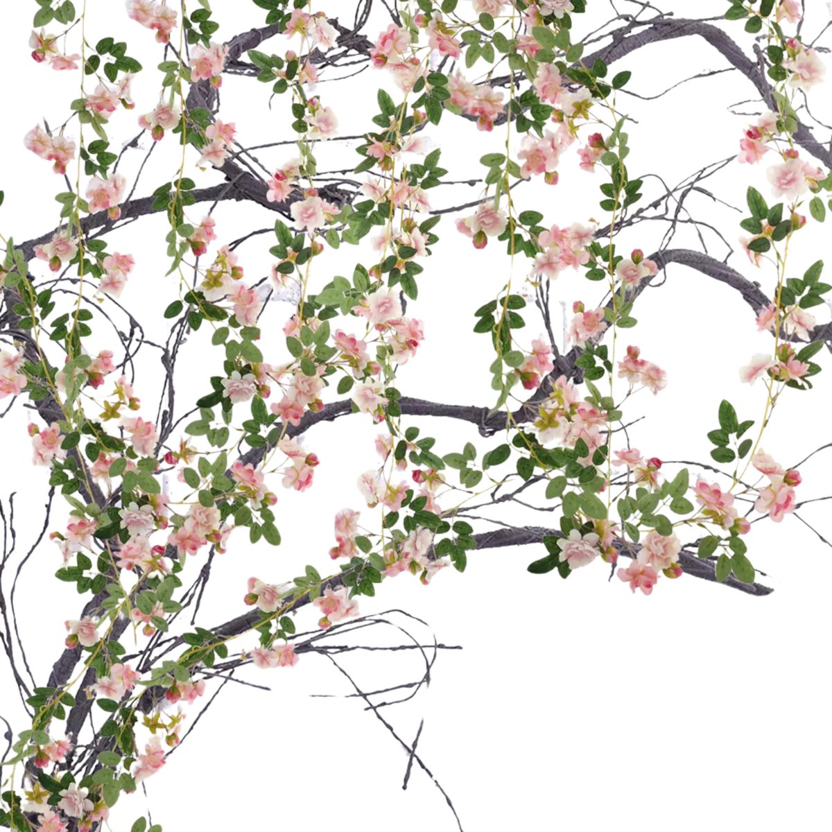 Bloemenslinger Fiets en Interieur - Kersenbloesem met Mini Rozen - Roze met Wit - Sakura - Stijlvolle Bloemenstreng voor Fietsmand of Stuur - 180 CM Bloemen - Plastic Kunstbloemen Fiets Slinger Sakura
