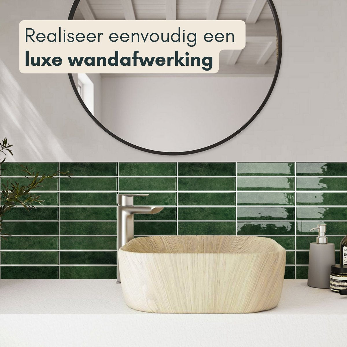 Solusia Zelfklevende Plaktegels - Donkergroen – 10 Hoogwaardige Plaktegels voor Wand – Waterdichte Wandpanelen voor Keuken, Badkamer en Toilet – 30 x 30 cm – Makkelijk aan te brengen - Tegeltjes Tegelstickers Groen