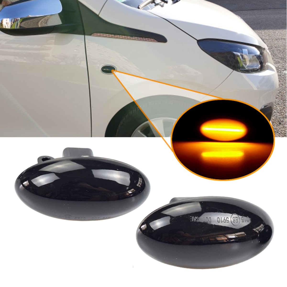 Dynamische LED Richtingaanwijzers (Smoked) - Geschikt voor Toyota Aygo / Citroën C1 / C2 / C3 / C4 / C5 / C6 / Peugeot 107 / 108 / 1007 - Plug & Play Knipperlichten Zijkant - Set van 2 Knipperlichten met LED streep - Flowing Water Effect