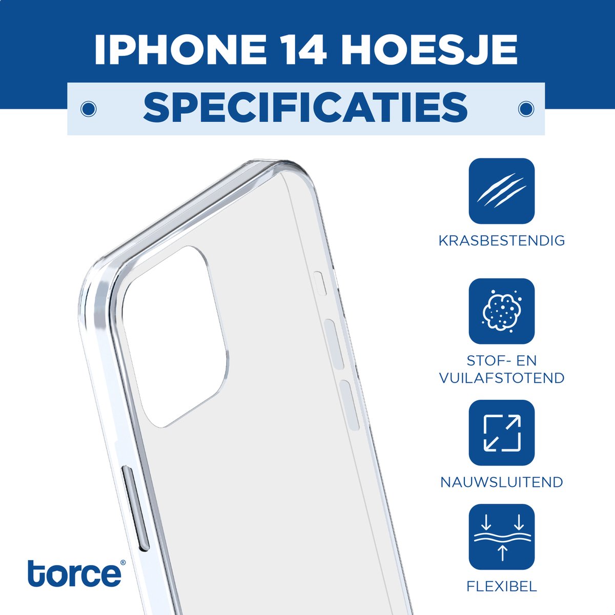 TORCE iPhone 14 Hoesje Met Screenprotector - Transparant - TPU