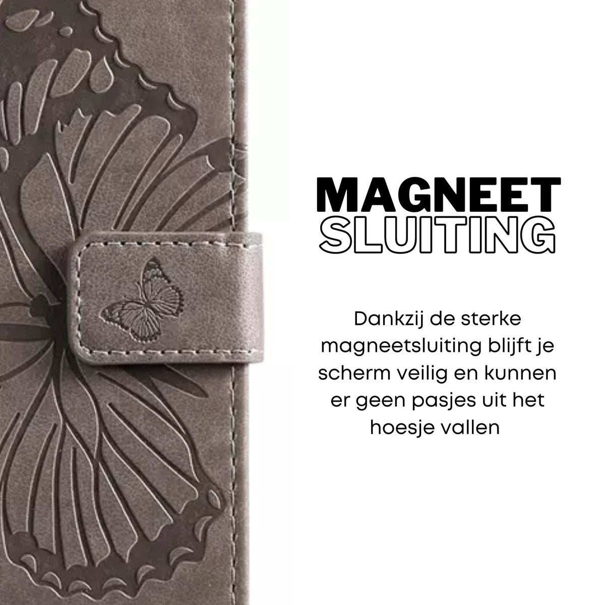 Hoesje Vlinders Grijs - Geschikt voor OPPO A57 / A57s - Portemonnee Book Case - Boekje Met Kaarthouder / Pasjeshouder en Magneetsluiting - Booklet Beschermhoes - Boekhoesje