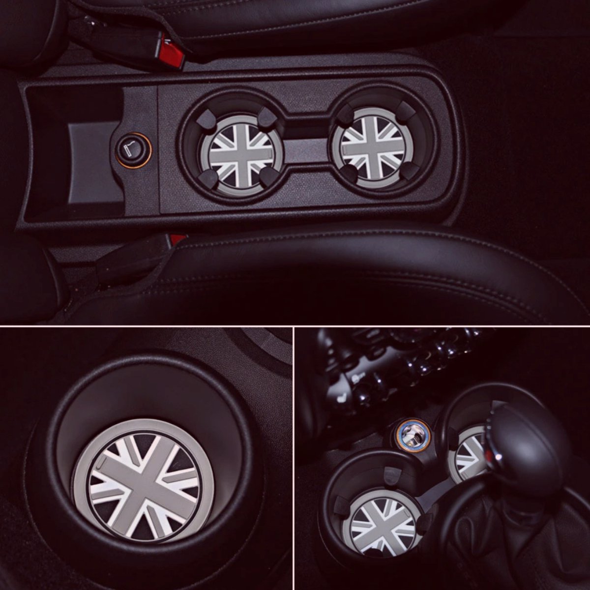 Set van 2 Bekerhouder Inleggers - Engelse Vlag - Geschikt voor Mini Cooper / Cooper S / Clubman / Countryman - Rubberen Bekerhouders Onderzetters - Siliconen - Mini Auto Accessoires