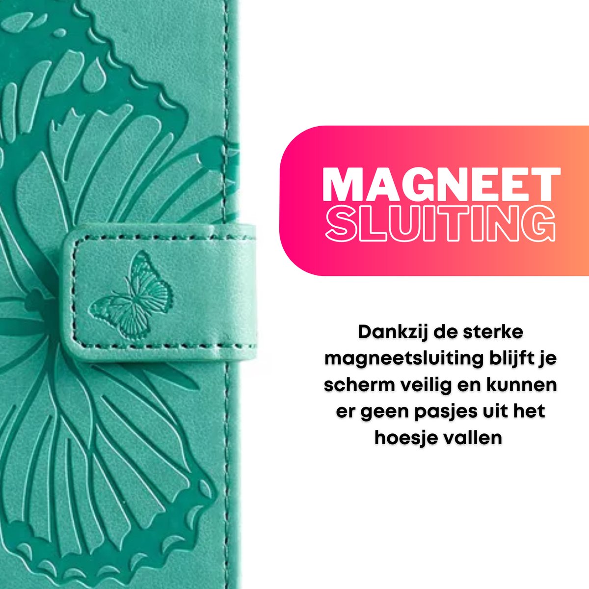 Hoesje Vlinders Groen - Geschikt voor Apple iPhone 13 / 14 - Portemonnee Book Case - Boekje Met Kaarthouder / Pasjeshouder en Magneetsluiting - Booklet Beschermhoes - Boekhoesje met Draagkoord