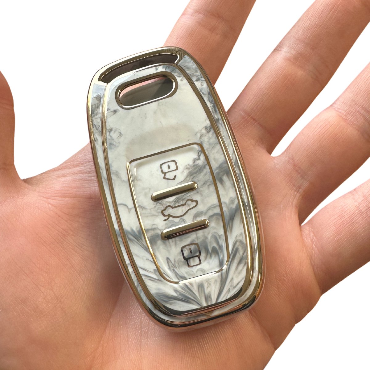 Zachte TPU Sleutelcover - Sleutelhoesje Geschikt voor Audi A1 / A3 / / A4 / A5 / A6 / A7 / A8 / Q3 / Q5 / Q7 / S5 / S6 - Marmer Grijs met Goud - Sleutel Hoesje Cover - Auto Accessoires