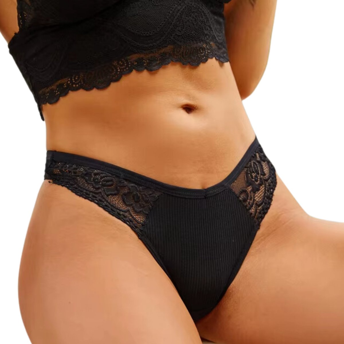 3 Pack - Sexy Dames String - Ribstof en Kant - Rood, Wit en Zwart - Dames Lingerie / Ondergoed - 95% Katoen - Maat M
